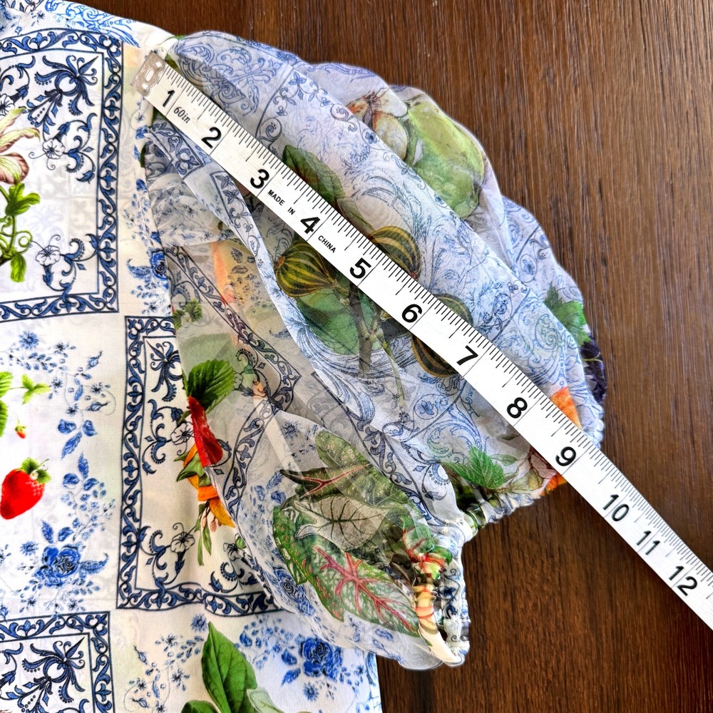 Alice + Olivia Willa Silk Puff Sleeve Blouse Fruit Market - Picture 7 of 16